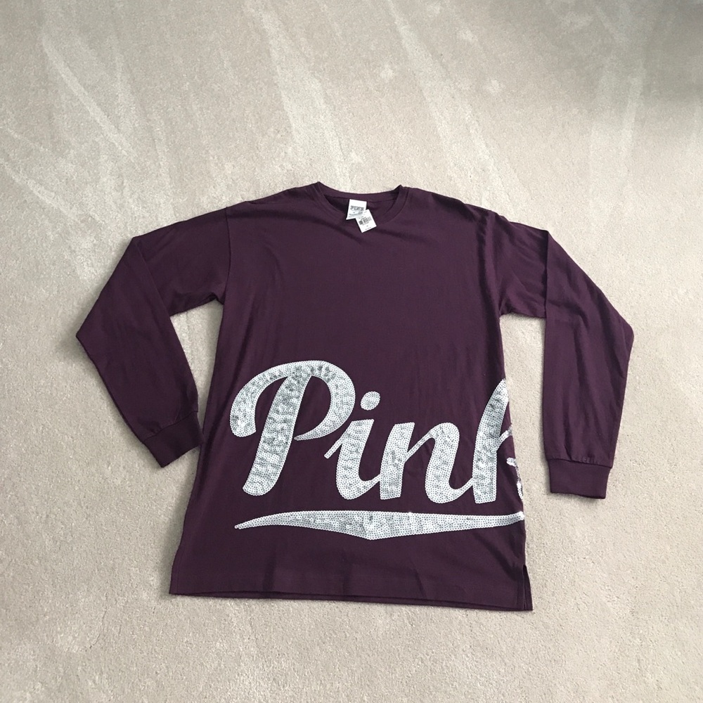 NWT PINK long sleeve sequined t-shirt