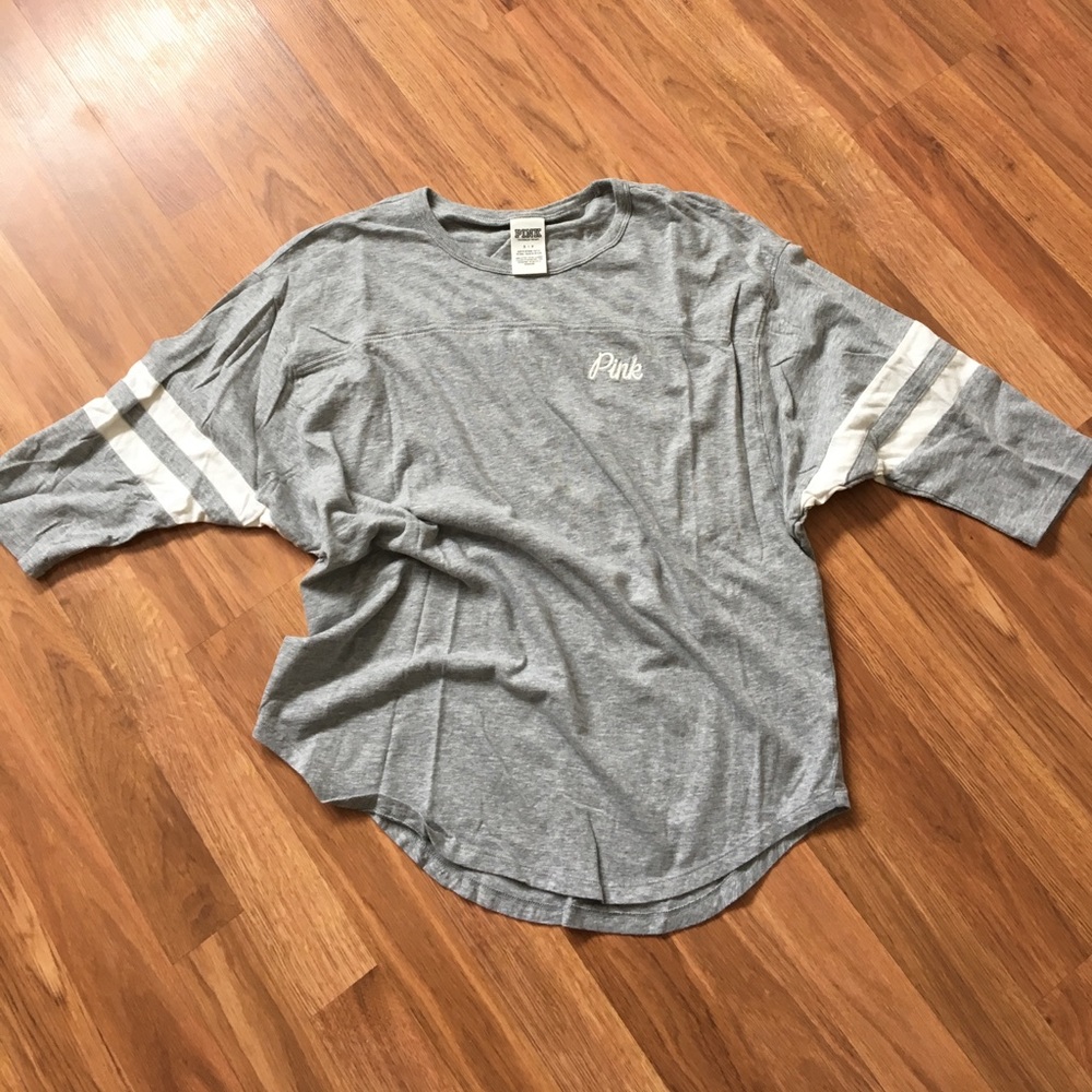 Pink Victoria's Secret Grey Varsity Quarter-Sleeve