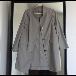 Long Buttoned Jacket with China Collar in Khaki