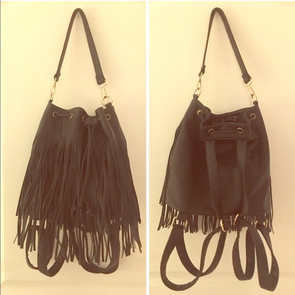 Black fringe backpack
