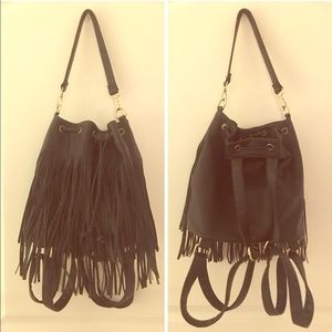 Black fringe backpack