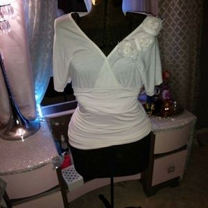 White Maurices Top with floral embellishments S