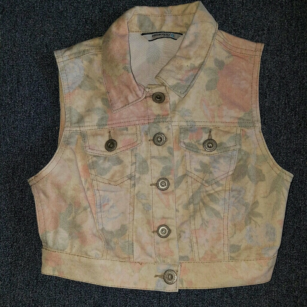 Floral denim vest
