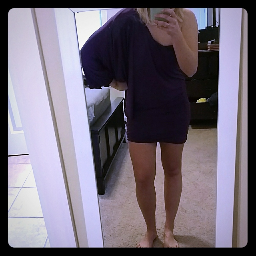 Deep purple one shoulder long sleeve dress
