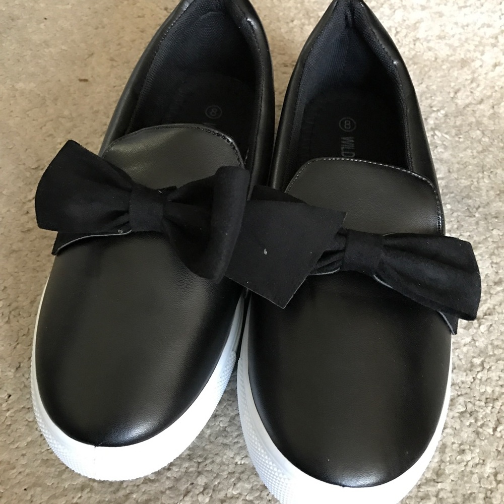 Brand new black with bow slip on sneaker