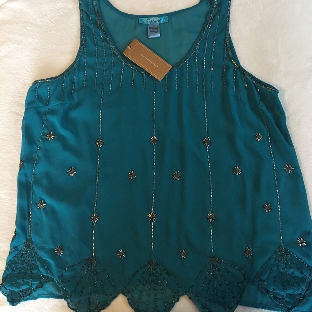 Teal beaded tank
