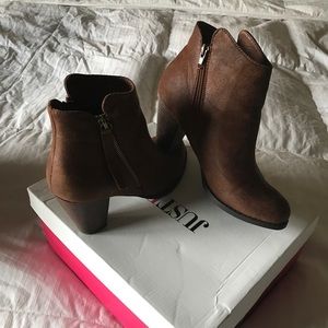 Brown ankle zip booties