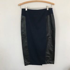 Leather/navy pencil skirt