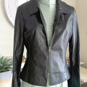 Soft Black Leather Jacket Lightweight -Medium
