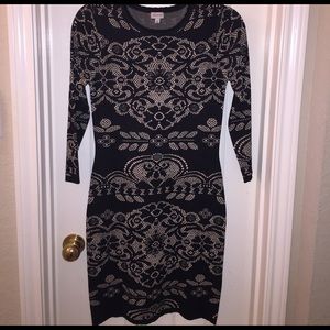 Black Floral Pattern Sweater Dress