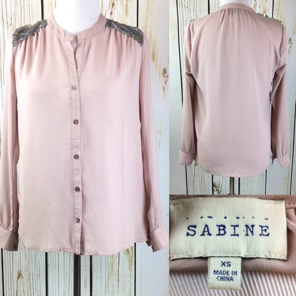 Anthropologie Sabine Blush Sequin Shoulder Top XS