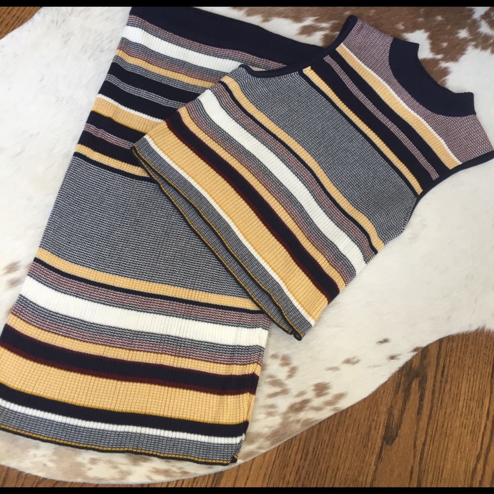 Blush Boutique Striped Crop Top Skirt Set - L