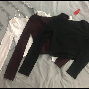 THREE Large Long Sleeve Forever21 Crop Tops