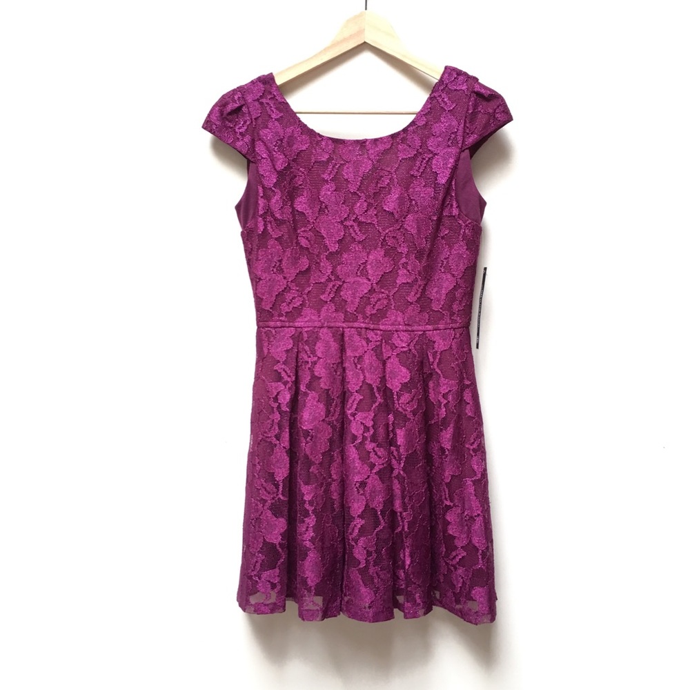 New magenta lace mini dress
