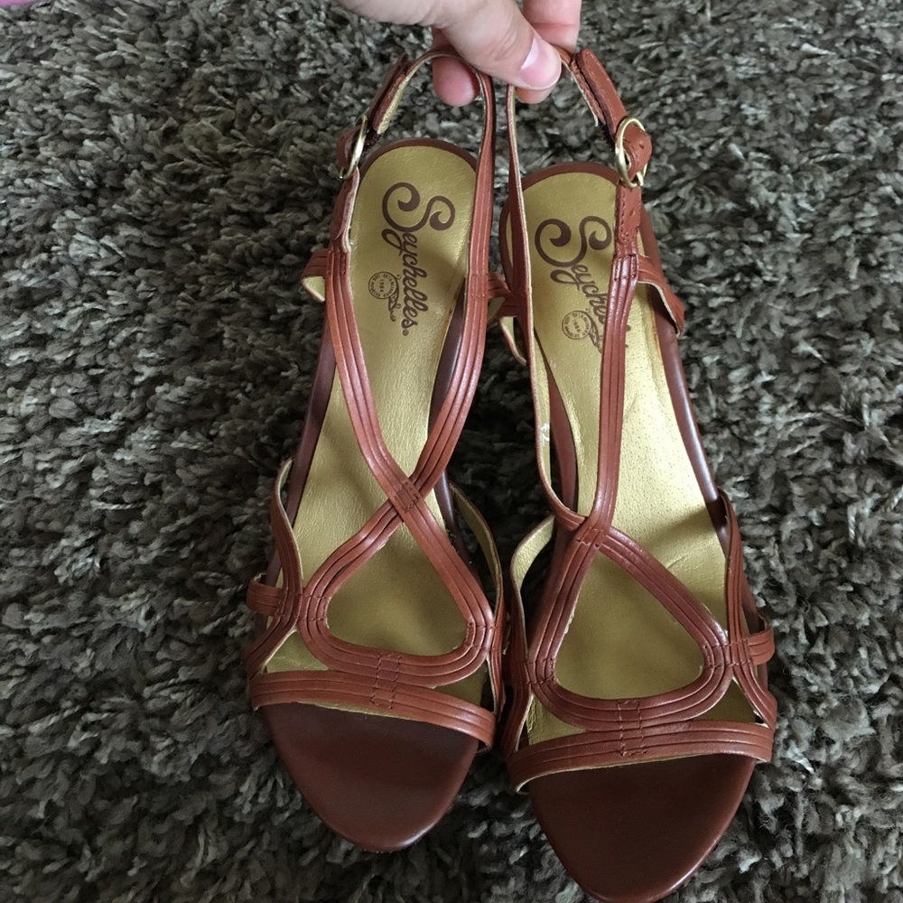 Seychelles camel wedge sling back sandals