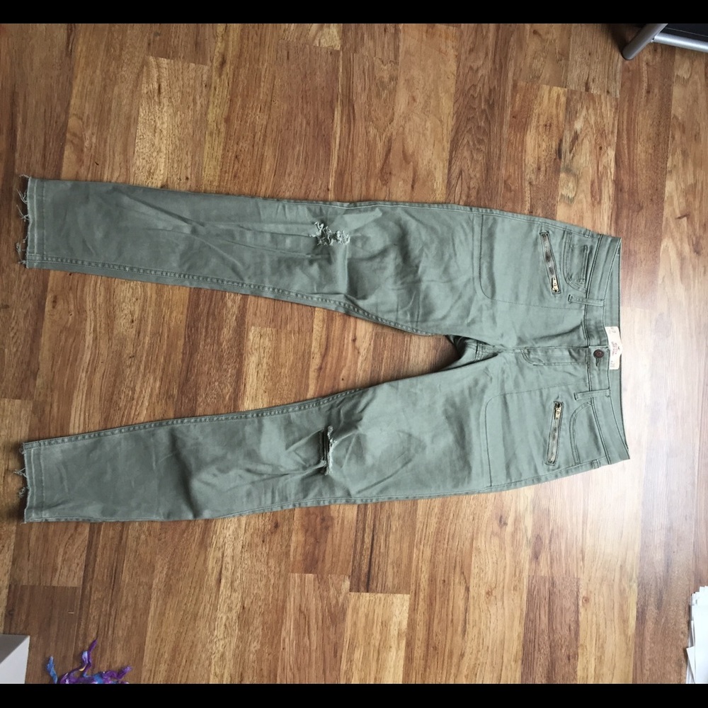 Army green skinny jeans