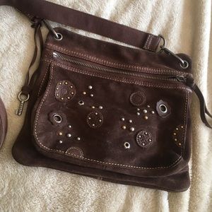Fossil brown suede cross body purse
