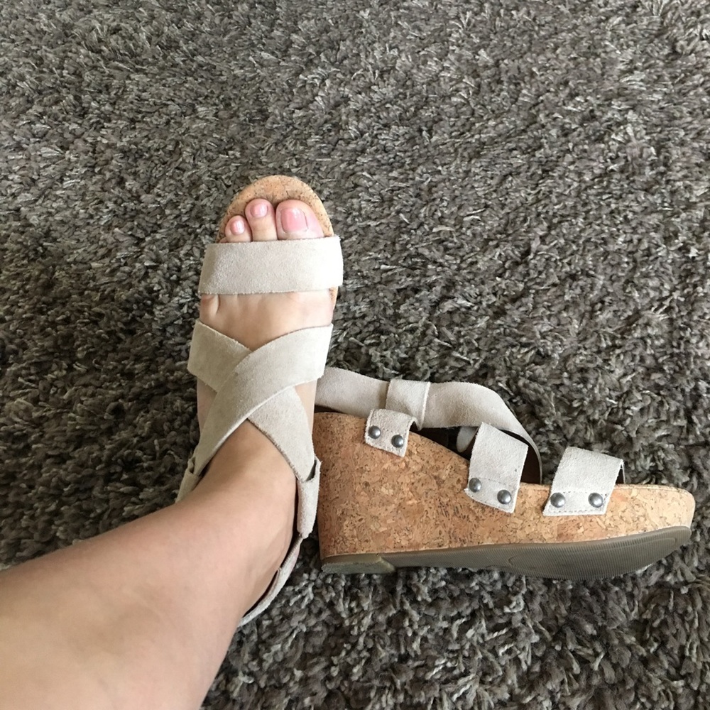Lucky brand suede cork wedge sandals