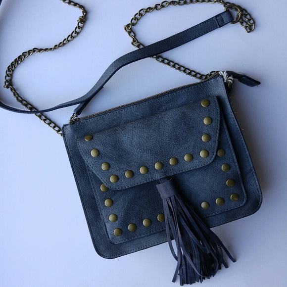 Blue crossbody bag with gold chain strap - Picture 2 of 4