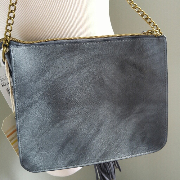 Blue crossbody bag with gold chain strap - Picture 3 of 4