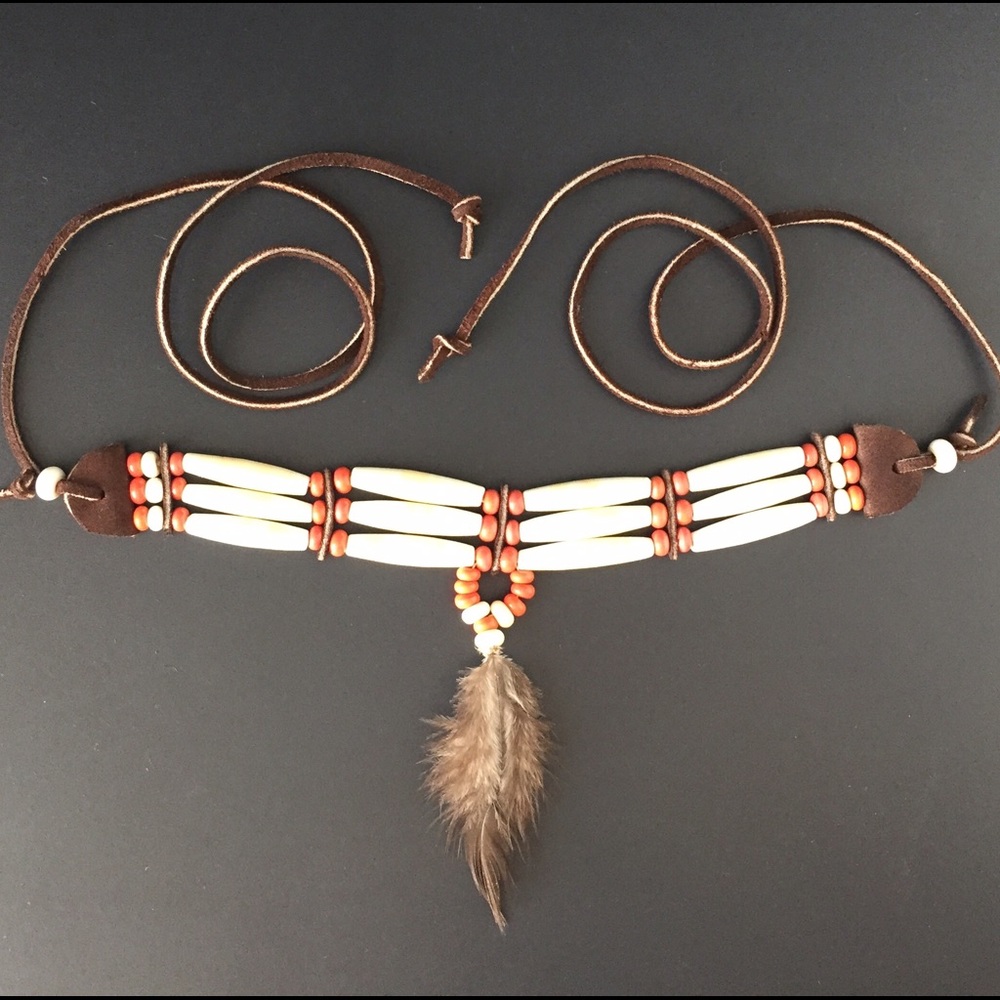 Feather Glass "Bone" Choker Ivory Leather - Picture 3 of 8