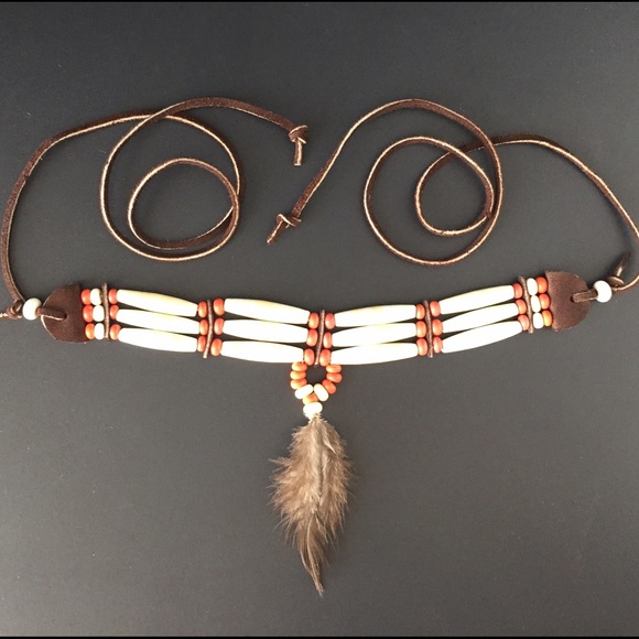 Feather Glass "Bone" Choker Ivory Leather - Picture 3 of 8