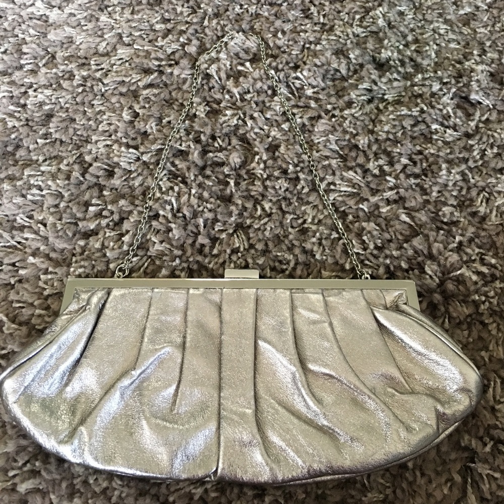 BCBG Maxazria silver clutch with silver chain
