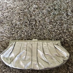 BCBG Maxazria silver clutch with silver chain