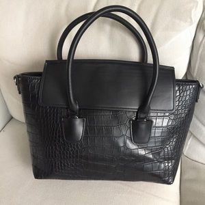 Zara black faux embossed leather tote bag