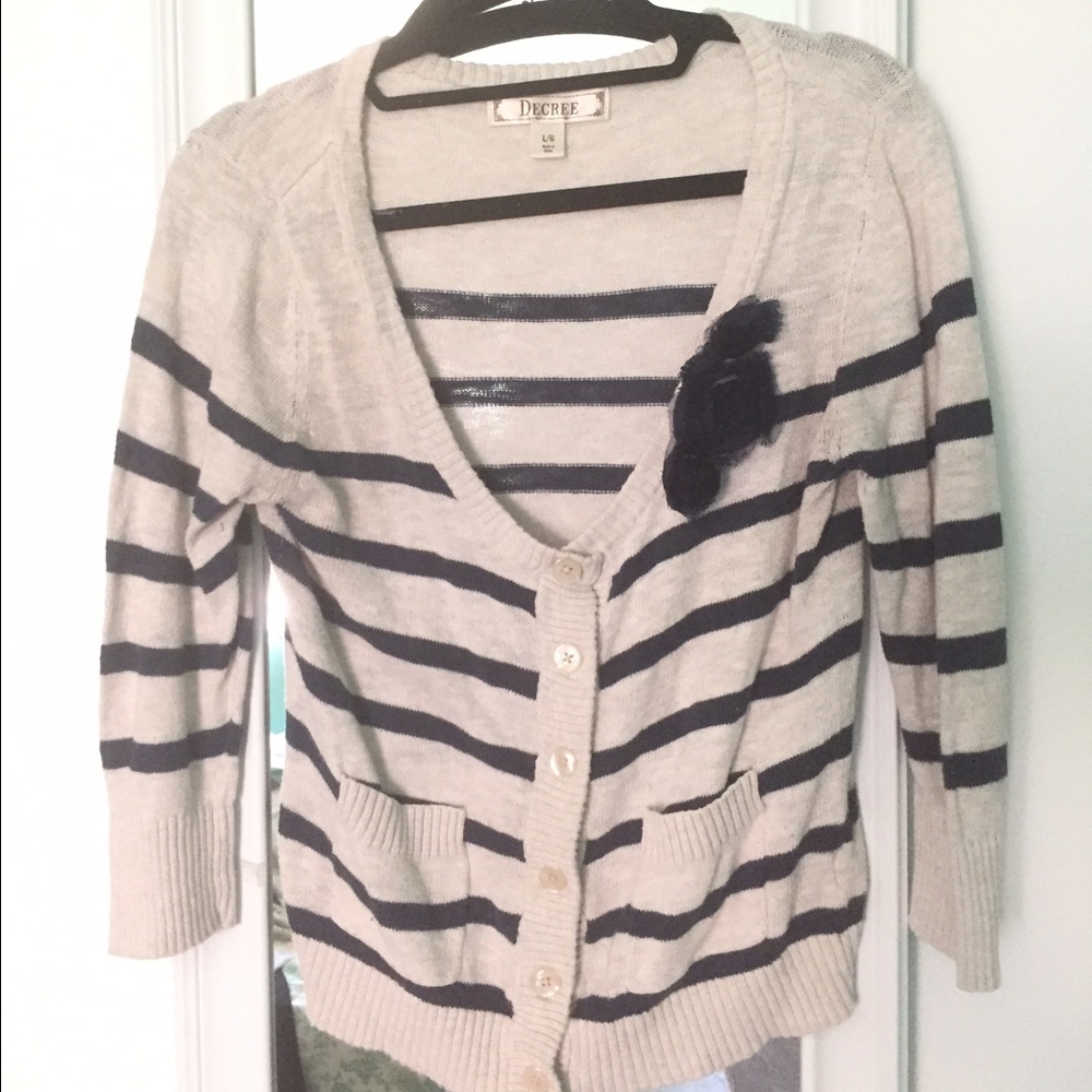 Cardigan with navy blue stripes