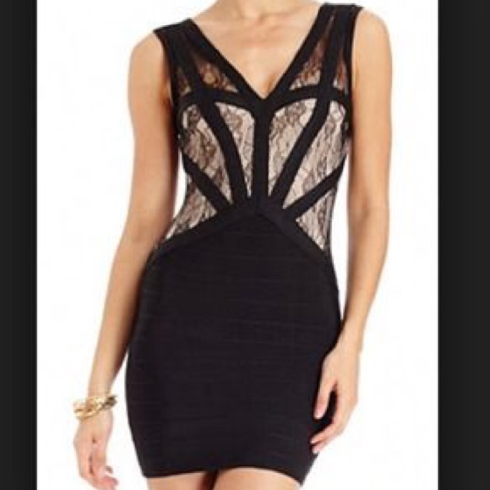 2b Bebe black and nude lace bandage dress