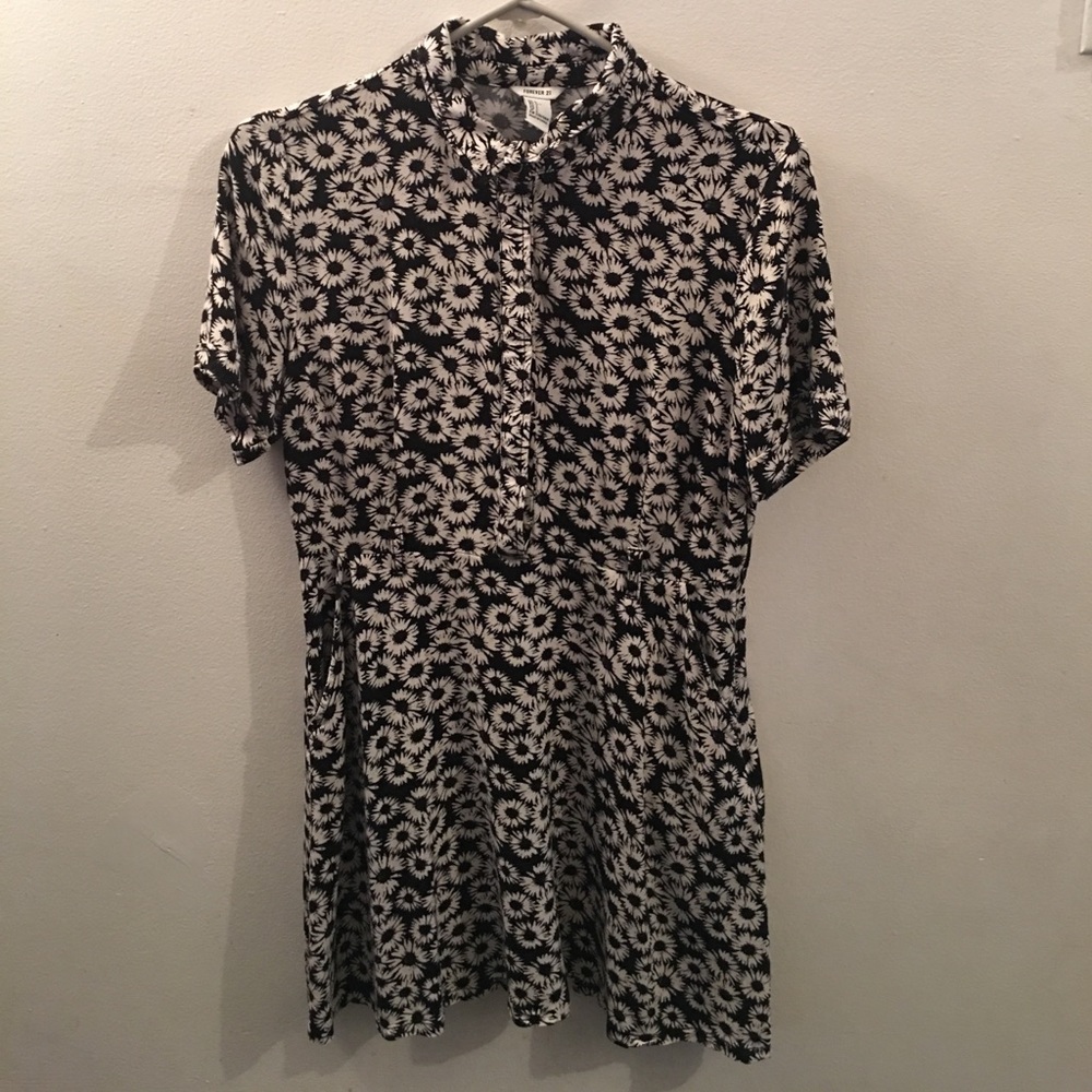 Black dress with white sunflower pattern