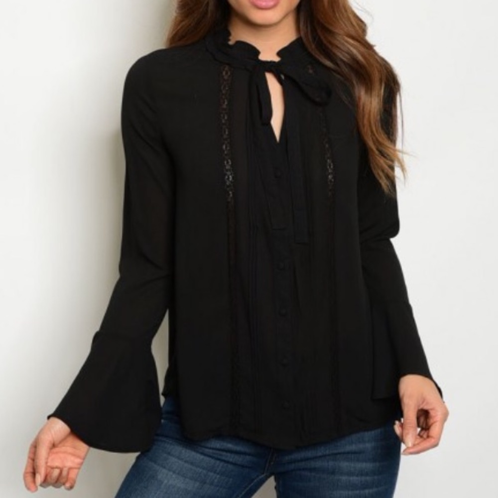 🔥SALE Beautiful Black neck tie bell sleeve top