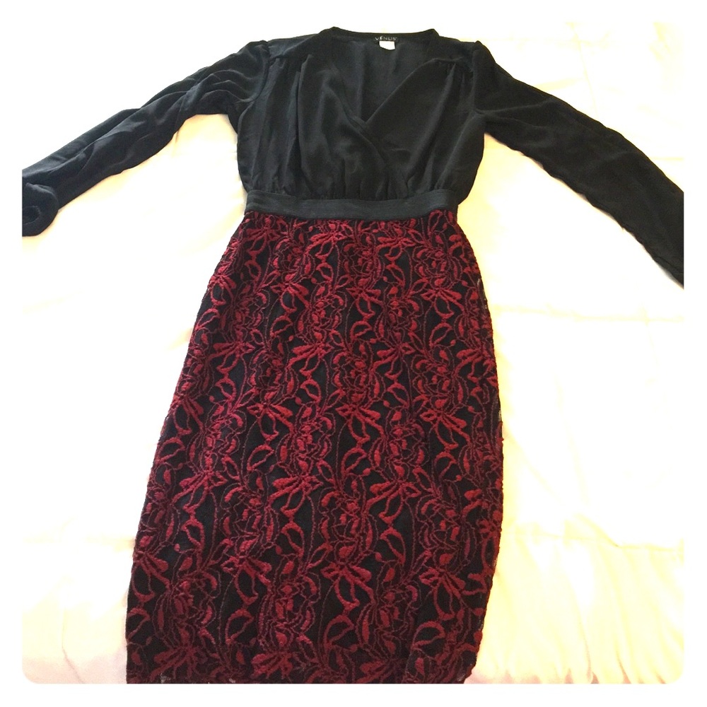 Black and red dress with butterfly sleeves