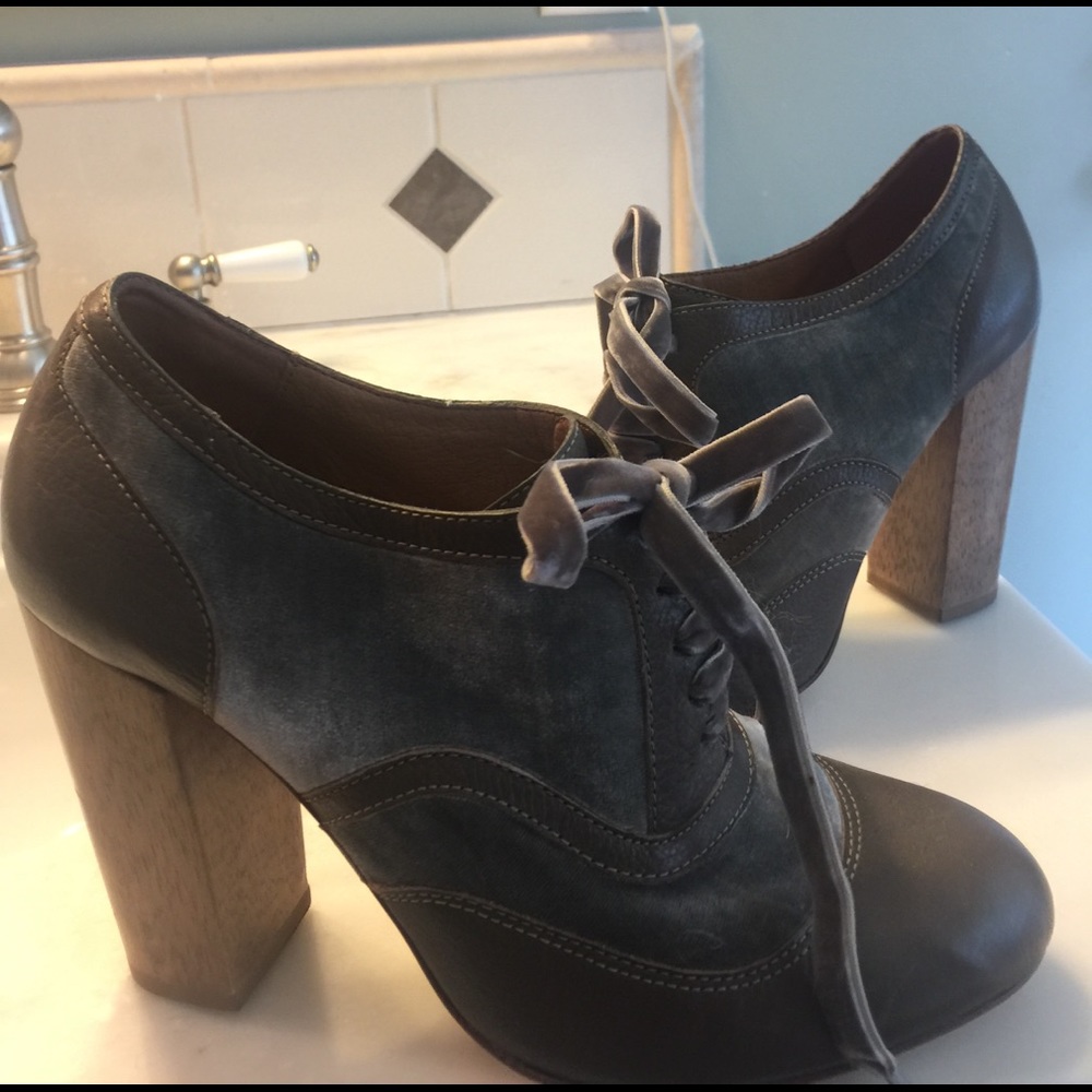 Cutest booties ever!  Gray velvet and leather.