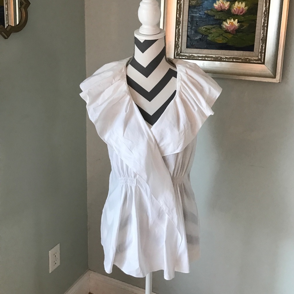 BCBG White ruffle top