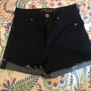 High waisted Dark wash denim shorts