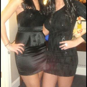 Black one sleeve sequence party dress