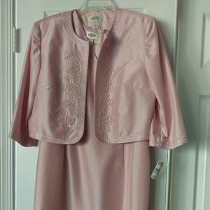 Pink silk sheath dress with beaded jacket