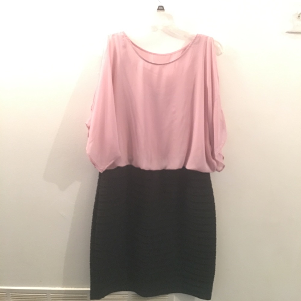 Pink cold shoulder top dress with black skirt