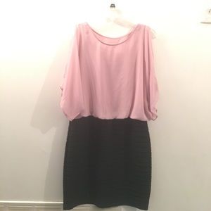 Pink cold shoulder top dress with black skirt