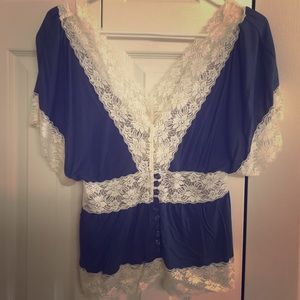 Navy and white lace top