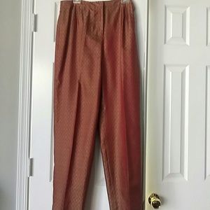 Silk pants in a red and gold design