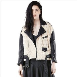 Unif shearling fuzzy moto jacket