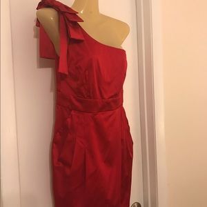 Red one shoulder cocktail dress