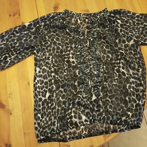 Express sheer ruffled leopard blouse