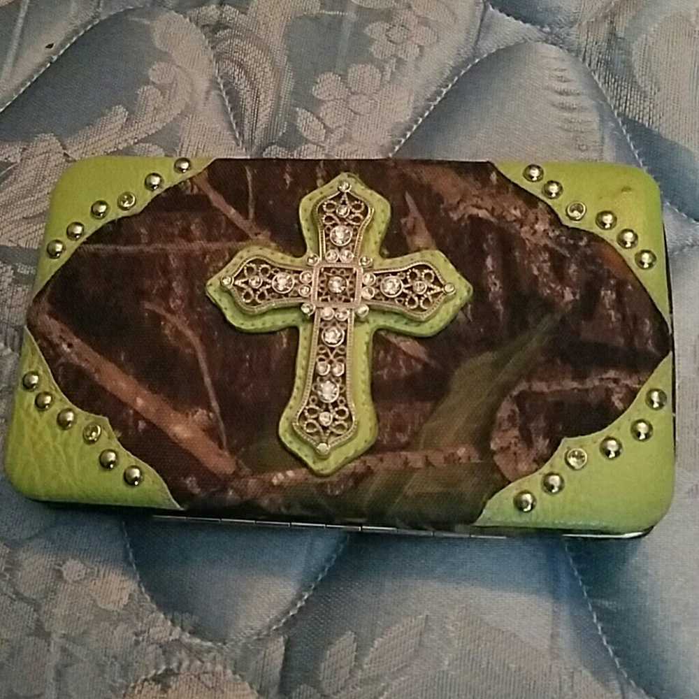 Cute camouflage camo and lime green cross wallet