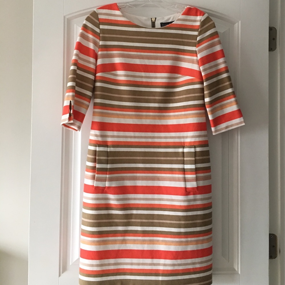 Beautiful peach and tan shift dress. Size 6.