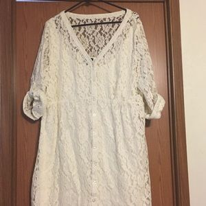 Cream color lace button down dress