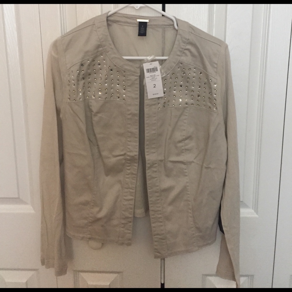 Chicos black label embellished mesh jacket